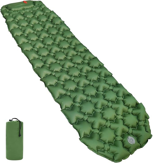 Amazon Basics Ultralight Sleeping Pad w/ Quick Foot Pump, Water Resistant – Olive Green