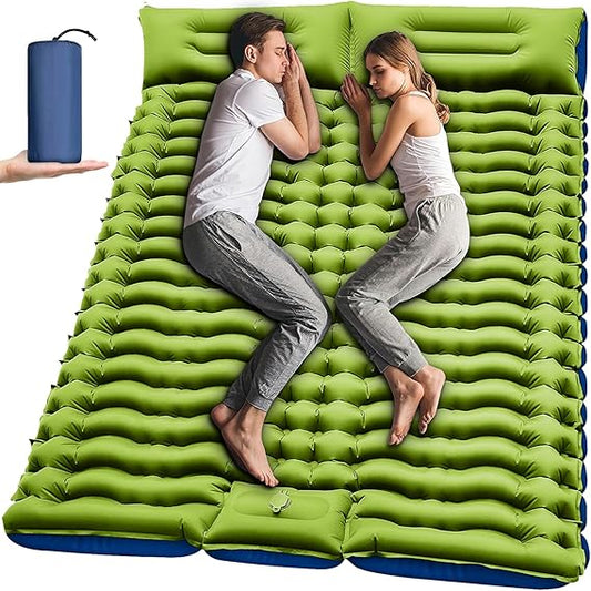 Double 4" Self-Inflating Pad for 2 w/ Pillow & Foot Pump – Portable Camping Mat