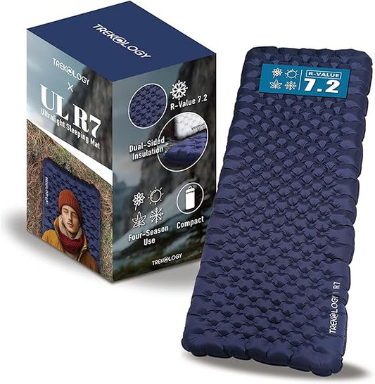 TREKOLOGY 4" Ultralight Sleeping Pad – 7.2 R-Value, Waterproof – For All-Season Camping